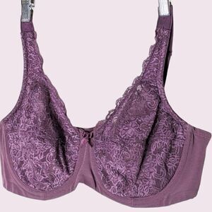 Elila 36E Purple Lace Full Coverage Supportive Bra